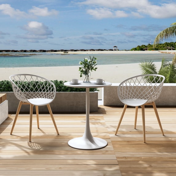 Kurv??? Series Mid-Century Modern Design Bistro Table + Kurv??? Chair Set of 2 - White