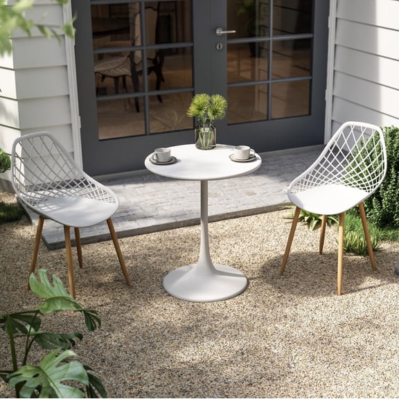 Kurv™ Series Mid-Century Modern Design Bistro Table + Kurv™ Dining Chair Set of 2 -White