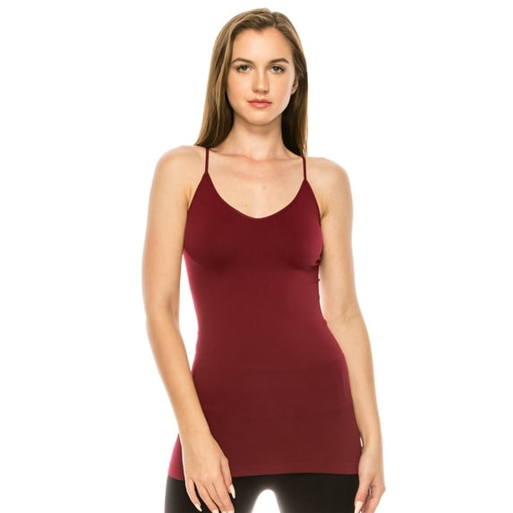 Kurve by Idea American Made Women’s V-Neck Camisole Tank - Basic Seamless Stretch Spaghetti Strap, UV Protective Fabric UPF 50+ (Made with Love in The USA)