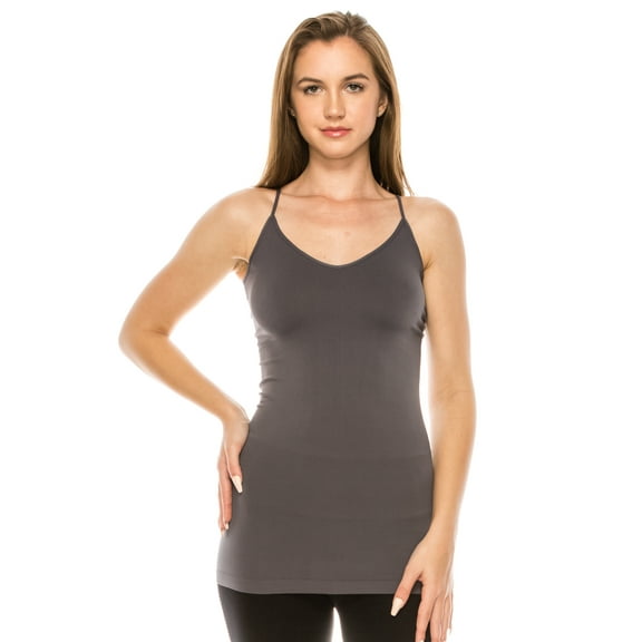 Kurve by Idea American Made Women’s V-Neck Camisole Tank - Basic Seamless Stretch Spaghetti Strap, UV Protective Fabric UPF 50  (Made with Love in The USA)