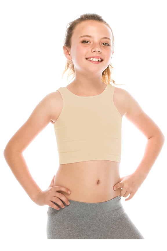 Premium Girls Seamless Supersoft Sleeveless Crop Tank Top - Stretchy Bra, UV UPF 50+ (Made in USA)
