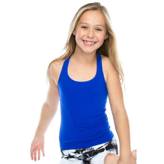 Kurve Premium Girls Seamless Supersoft Wide Strap Comfortable Racerback Tank Top for Kids, Dance Class, Yoga Class, Gymnastic Class, (Made with Love in The USA)
