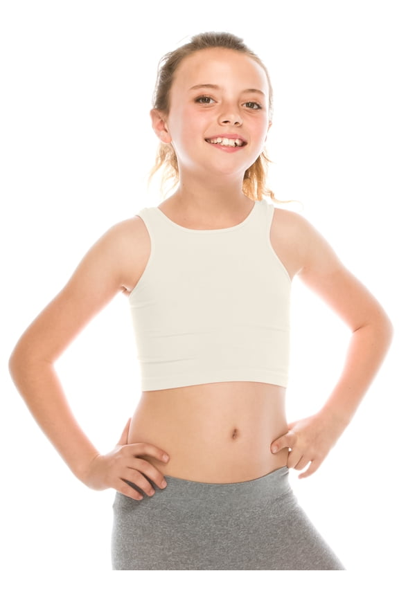 Premium Girls Seamless Supersoft Sleeveless Crop Tank Top - Stretchy Bra, UV UPF 50+ (Made in USA)