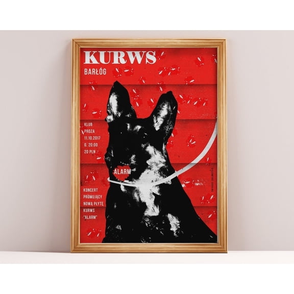 Kurws, Alarm, Barłóg, Original Poster From Concert In Poland, Music, Punk, Postpunk, Jazz, Plakat, Koncert, Gig, Red, Dog Shepherd B2 Wall Art, Modern Wall Decor, 8x12 UNFRAMED