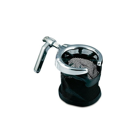 Kuryakyn 1462 Motorcycle Handlebar Accessory: Universal Drink/Cup Holder with Mesh Basket for Clutch/Brake Perch Mount, Chrome