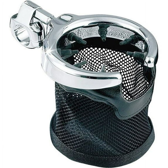 Kuryakyn 1475 Motorcycle Handlebar Accessory: Drink/Cup Holder with Mesh Basket, Universal Fit for Motorcycles with 1-1/4" Diameter Bars, Chrome