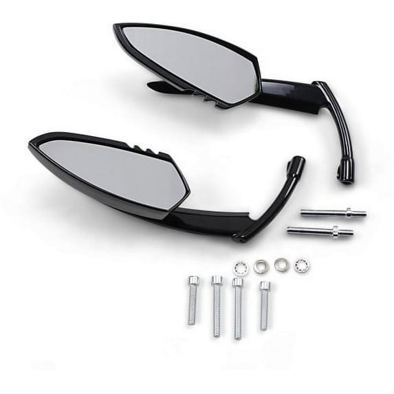 Kuryakyn 1760 Motorcycle Handlebar Accessory: Scythe Blade Rear View Side Mirrors for Harley-Davidson Motorcycles, Gloss Black, 1 Pair