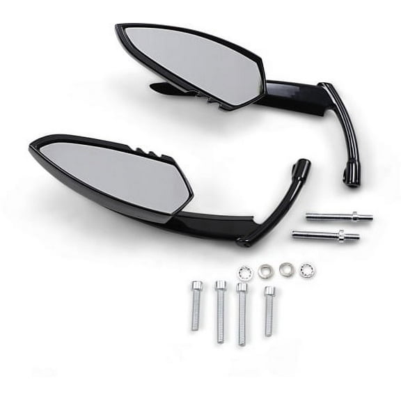 Kuryakyn 1760 Motorcycle Handlebar Accessory: Scythe Blade Rear View Side Mirrors for Harley-Davidson Motorcycles, Gloss Black, 1 Pair