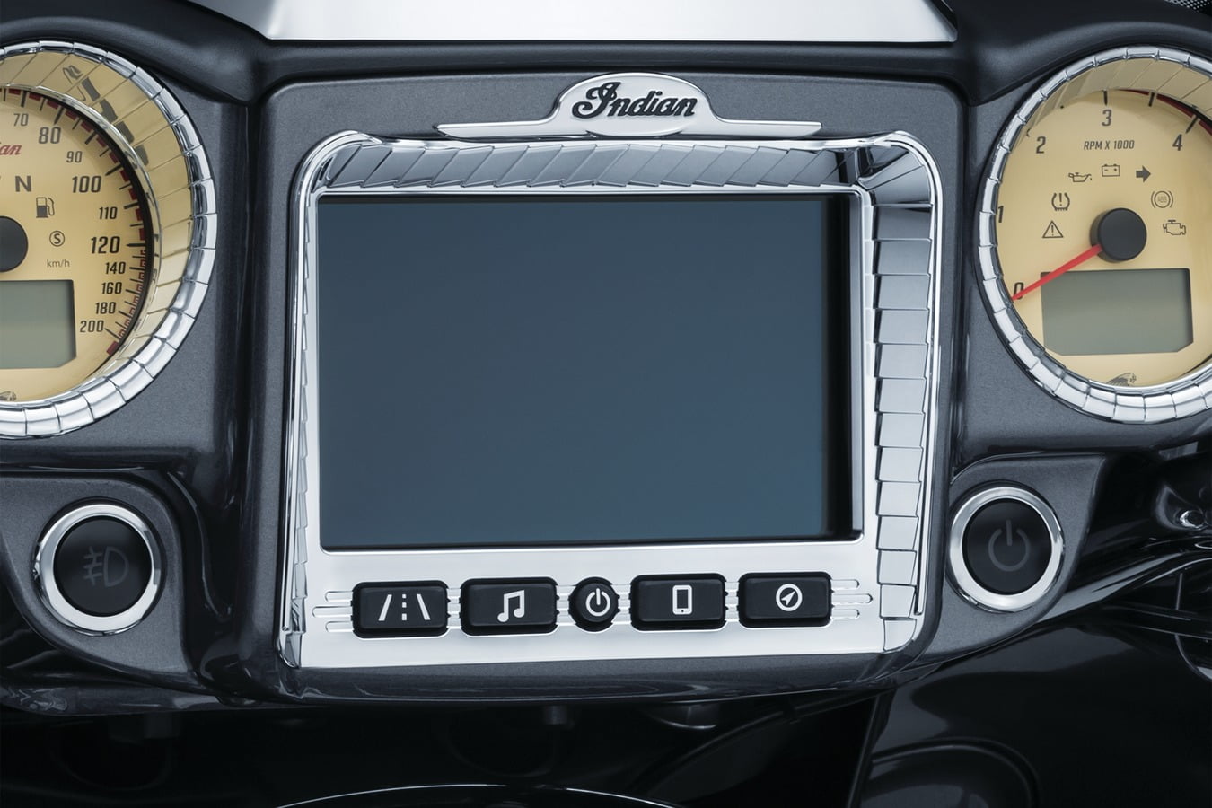 Kuryakyn 5198 Motorcycle Accessory: Aztec Stereo Accent for 2017-2019 Indian Chieftain \u0026 Roadmaster Motorcycles, Chrome