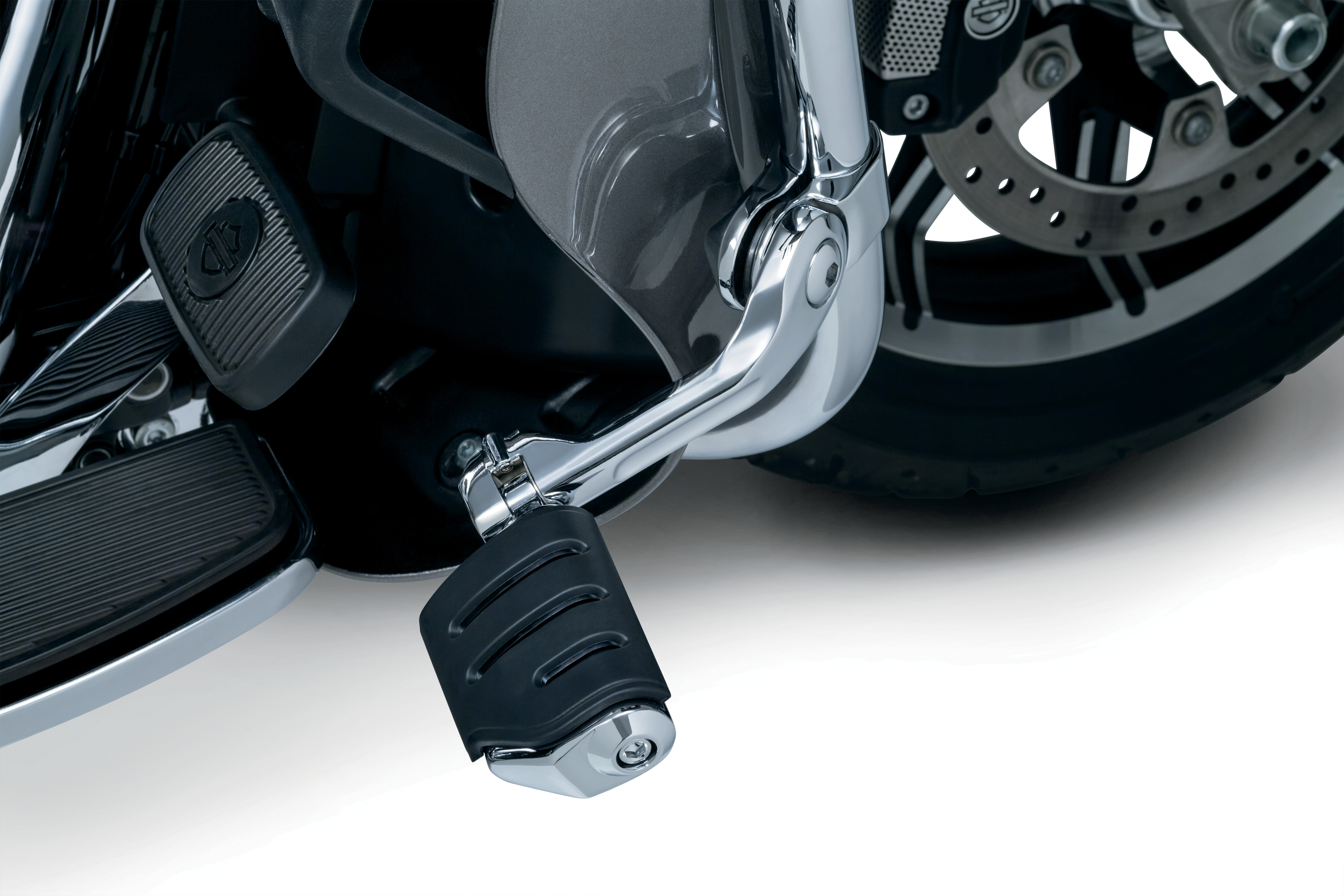 Kuryakyn 7586 Motorcycle Foot Controls: Tour-Tech Long Arm Cruise Mounts with Trident Dually ISO Pegs for 1-1/4" Engine Guards/Tubing, Chrome, 1 Pair