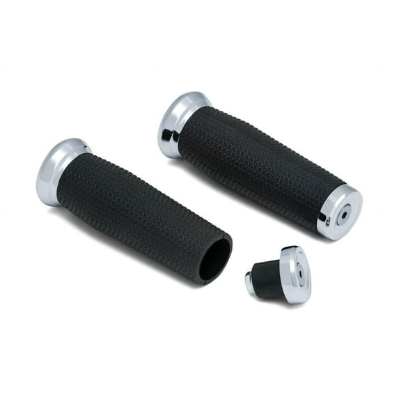 Kuryakyn Motorcycle Handlebar Accessory: Thresher Grips With End Caps, Universal Fit For 1" Diameter Handlebars, Chrome, 1 Pair 5948