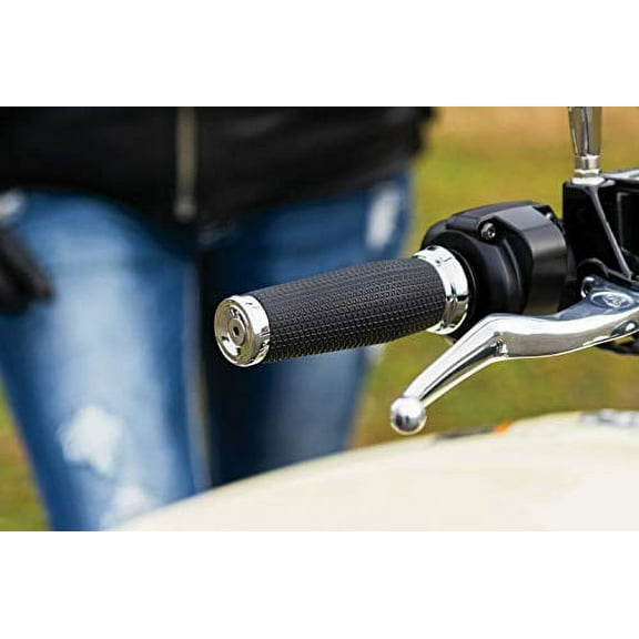 Kuryakyn Motorcycle Handlebar Accessory: Thresher Grips With End Caps, Universal Fit For 7/8" Diameter Handlebars, Chrome, 1 Pair 5950