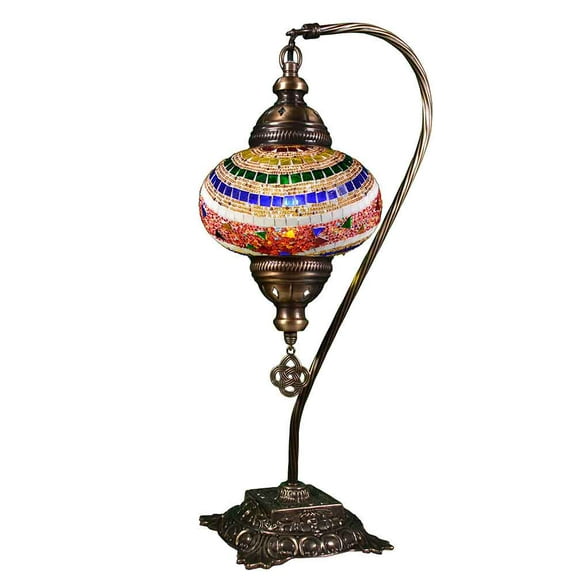 KusKuus Handmade Table Lamp 18.5" Hight Turkish Moroccan Mosaic Swan Neck Table Lamp, Bedside Lamp, Night Lamp Amber SNC10