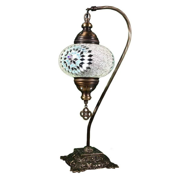 KusKuus Handmade Table Lamp 18.5" Hight Turkish Moroccan Mosaic Swan Neck Table Lamp, Bedside Lamp, Night Lamp Amber SNC11