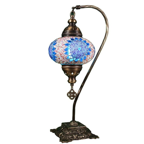 KusKuus Table Lamp 18.5" Hight Turkish Moroccan Mosaic Swan Neck Table Lamp, Bedside Lamp, Night Lamp Turquoise SNC4