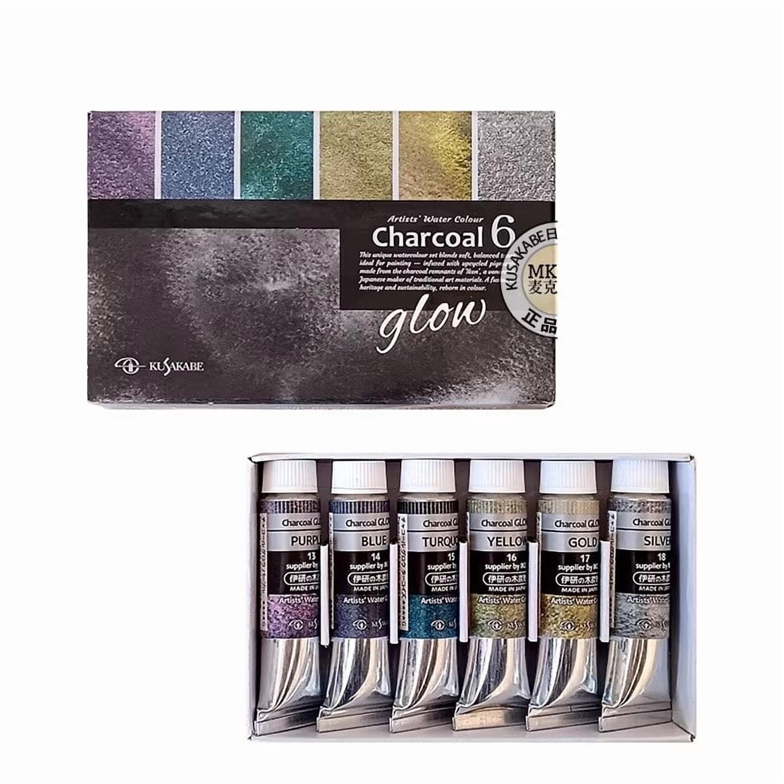 Kusakabe artist watercolor charcoal glow color series 6 colors 10ml, made in Japan