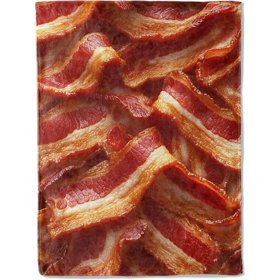 Kuscheln Bacon Lover's Flannel Blanket, Realistic Bacons for Food Enthusiasts Throw, Soft Cozy Blankets for Quirky Kitchen Decor, Foodie Gifts, and Fun Home Accents 50x60in