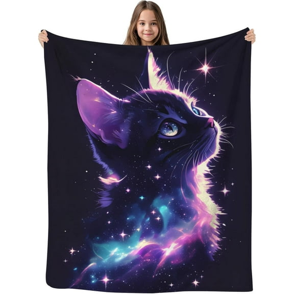 Kuscheln Cat Gifts Blanket, Cat Gifts for Women Girls Kids Cat Lovers, Black Cat Gifts, Cat Mom Gifts, Funny Galaxy Cat Blanket, Pink Purple Space Cat Sparkle Starry Stars