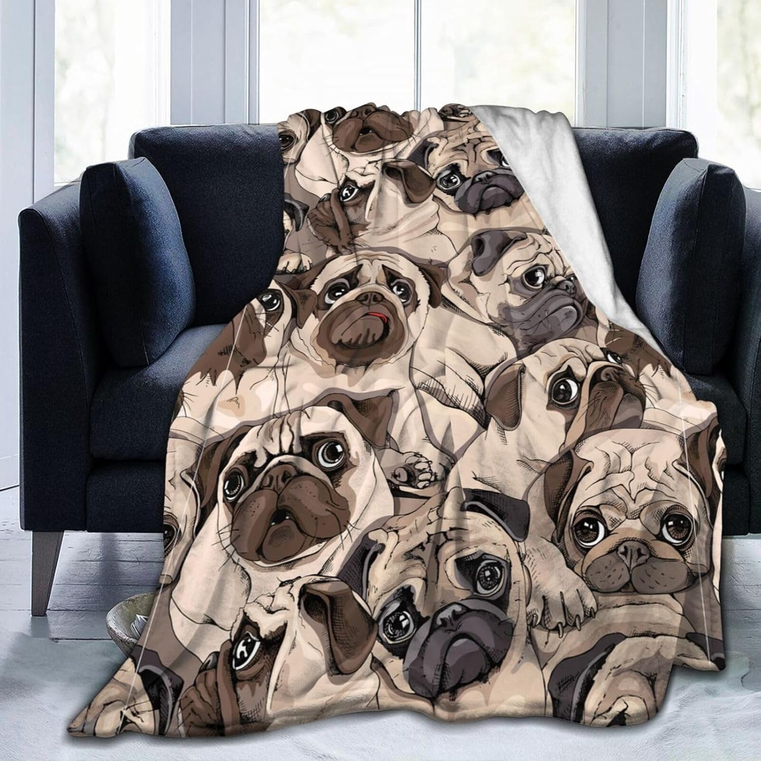Kuscheln Cute Pug Dogs Bed Blanket Ultra Soft Throw Blanket All Season Warm Light Weight Cozy Plush Blankets for Home Bedroom Sofa Chair Travel