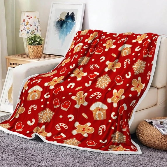 Kuscheln Gingerbread Man Snowflake Blanket, Red Christmas Soft, Warm And Comfortable Plush Comfort Blanket Sofa Bed Sofa, Christmas Holiday Flannel Blanket Decoration Living Room And Bedroom