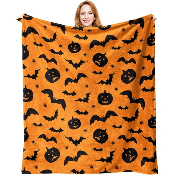 Kuscheln Halloween Blanket Happy Halloween 50" X 60" Soft Throw Blanket - Halloweens Themed Gift with Trick or Treat Pumkin Ghost Witch Black Cat Spider Bat Skull