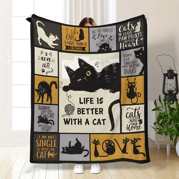 Kuscheln Life Is Better with a Cat Blanket, Cute Kitty Cat Fleece Throw Blanket, Cozy Cat Lover Blanket for Sofa Couch Bed, Soft Cat Blanket Gift for Women Men, Birthday Gift, Christmas Gift