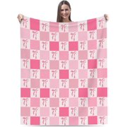 Kuscheln Pink Bow Throw Blanket Gift Cute Coquette Bow Blankets for Women Girls Soft Cozy Pink Flannel Throw Blanket for Preppy Bedroom Decor Blanket, Couch, Sofa