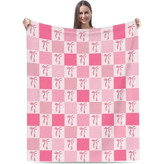 Kuscheln Pink Bow Throw Blanket Gift Cute Coquette Bow Blankets for Women Girls Soft Cozy Pink Flannel Throw Blanket for Preppy Bedroom Decor Blanket, Couch, Sofa