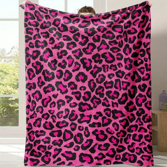 Kuscheln Pink Leopard Print Flannel Blanket, Soft Leopard Fleece Throw for Bed Sofa Travel and Camping, Lightweight Cozy Cheetah Blanket for Women Men