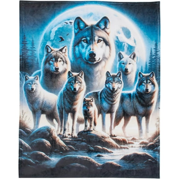 Kuscheln Wolf Fleece Blanket - Soft Plush, Cozy Throw for Kids and Adults - Throw Blanket with Pack of Wolves Over Forest Print, Ideal for Beds, Couches, and Travel