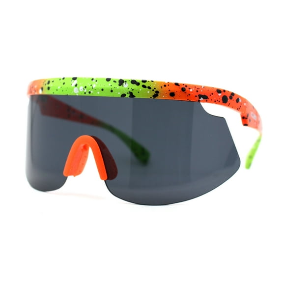 Kush 80s Paint Splatter Sport Half Rim Shield Sunglasses Green Orange Black