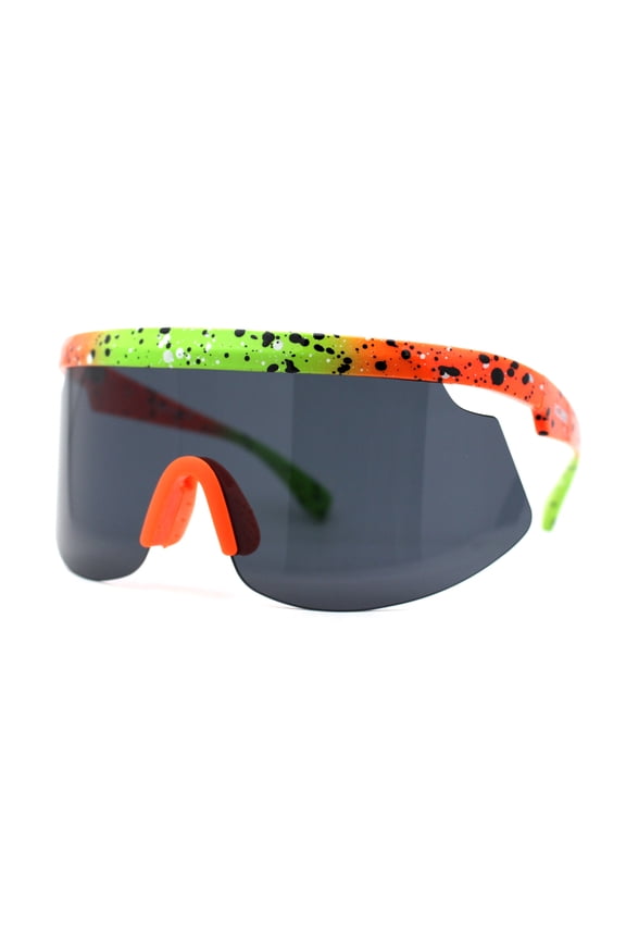 Kush 80s Paint Splatter Sport Half Rim Shield Sunglasses Green Orange Black