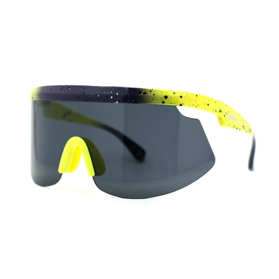 Kush 80s Paint Splatter Sport Half Rim Shield Sunglasses Purple Yellow Black