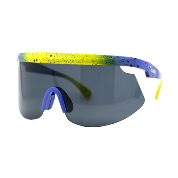 Kush 80s Paint Splatter Sport Half Rim Shield Sunglasses Yellow Blue Black