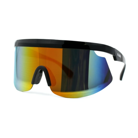Kush 80s Retro Color Mirror Large Sport Half Rim Shield Sunglasses Black Yellow Blue Mirror