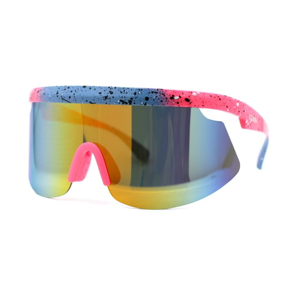 Kush 80s Retro Color Mirror Large Sport Half Rim Shield Sunglasses Blue Pink Yellow Blue Mirror