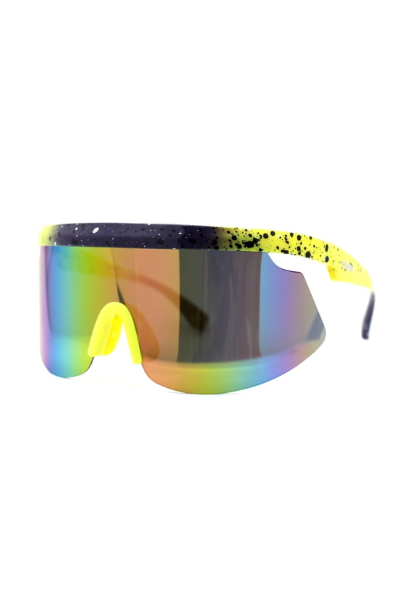 Kush 80s Retro Color Mirror Large Sport Half Rim Shield Sunglasses Purple Yellow Oil Slick Mirror