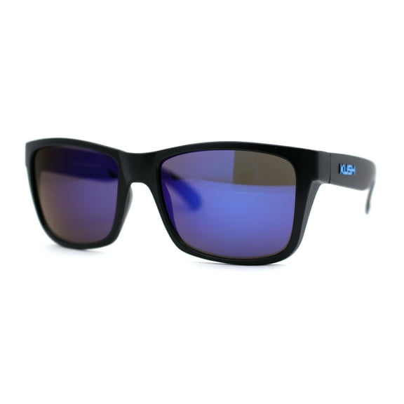 Kush Color Mirror Classic Sport Horn Rim Rectangle Matte Black Sunglasses Blue Logo Blue Mirror