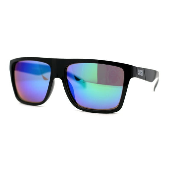 Kush Color Mirror Flat Top Sporty Horn Rim Plastic Sunglasses Black Teal Mirror