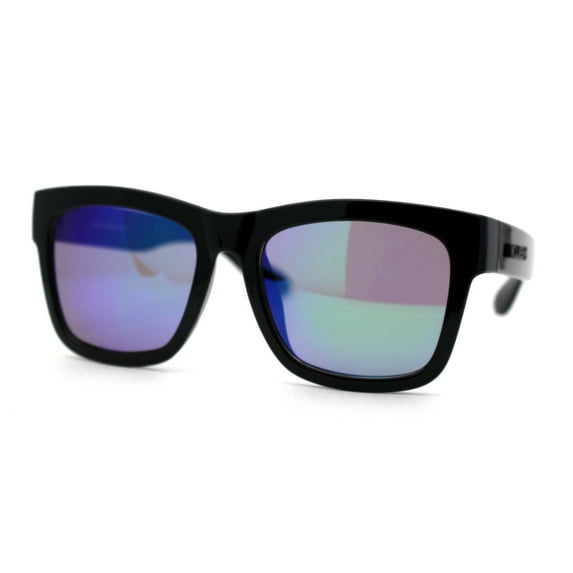 Kush Color Mirror Hipster Oversize Horn Rim OG Sunglasses Shiny Black Teal Mirror