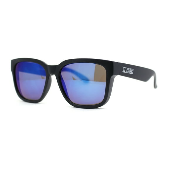 Kush Color Mirror Mens Oversize Horn Rim Hipster Sport Plastic Sunglasses Matte Black - Blue Mirror