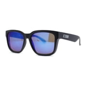 Kush Color Mirror Mens Oversize Horn Rim Hipster Sport Plastic Sunglasses Matte Black - Blue Mirror
