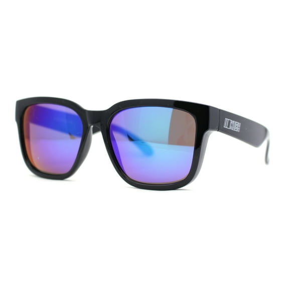 Kush Color Mirror Mens Oversize Horn Rim Hipster Sport Plastic Sunglasses Shiny Black - Teal Mirror