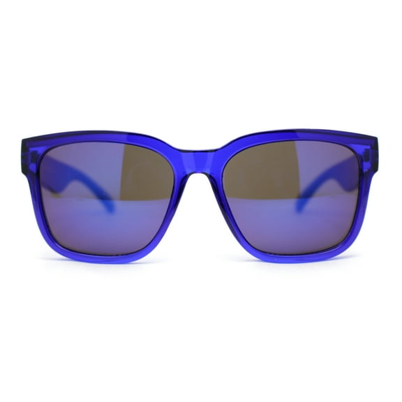 Kush Color Mirror Mens Sport Horn Rim Rectangle Plastic Sunglasses Blue - Blue Mirror