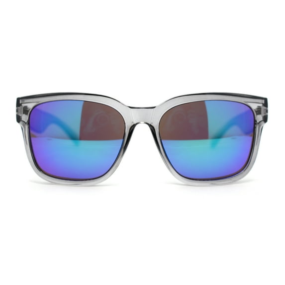 Kush Color Mirror Mens Sport Horn Rim Rectangle Plastic Sunglasses Slate - Teal Mirror