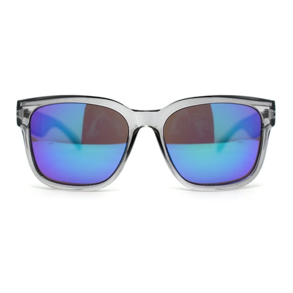 Kush Color Mirror Mens Sport Horn Rim Rectangle Plastic Sunglasses Slate - Teal Mirror