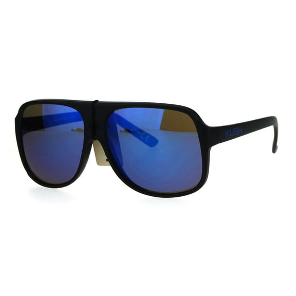 Kush Color Mirror Pot Head Marijuana Mob Racer Plastic Aviator Sport Sunglasses Blue