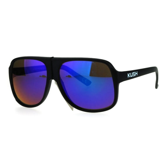 Kush Color Mirror Pot Head Marijuana Mob Racer Plastic Aviator Sport Sunglasses Teal White