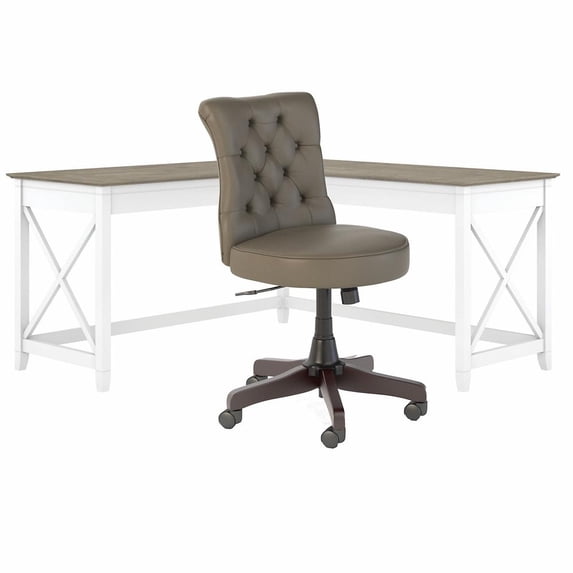 Kush Key West Engineered Wood L-Shaped Desk and Chair Set in White/Gray