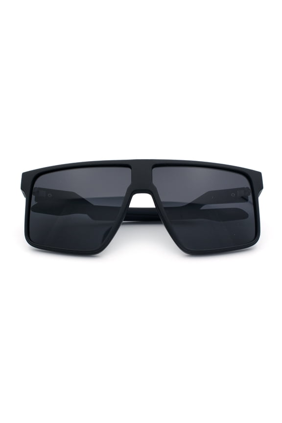 Kush Manly Futuristic Flat Top Bolt Arm All Black Oversized Racer Sunglasses Matte Black - Gunmetal Logo